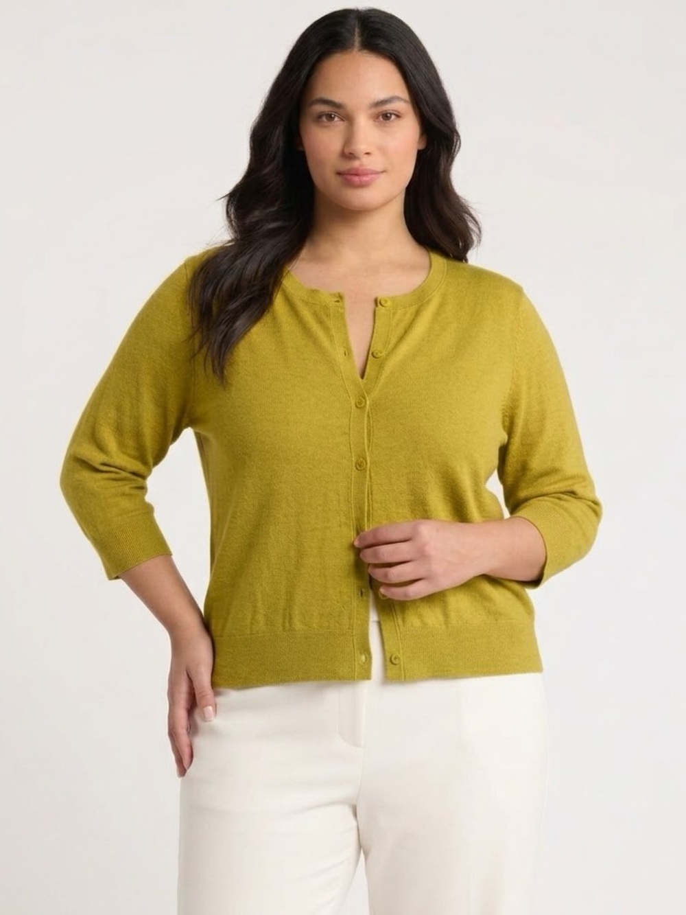 💛 Eileen Fisher 2X Chartreuse 85% Organic Cotton 15% Cashmere Cardigan Sweater